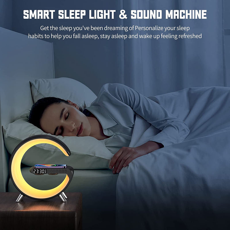 Smart Wireless Charging Alarm Clock with Bluetooth Speaker, App Controlled Bedside Lamp Table Light and Night Light, Bedroom Home Decor, Gift for Girls Boys and Family for Birthday Christmas (Black) Black 1 pack