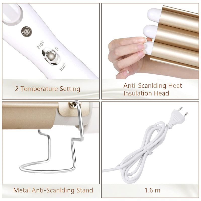  [AUSTRALIA] - flintronic Hair Curler, 3 Barrels Curler Ceramic Curling Iron Wand Hair Wavers with Two Gear Temperature Control, 25mm Curling Tongs Crimping Bubble Styling Tool Gold