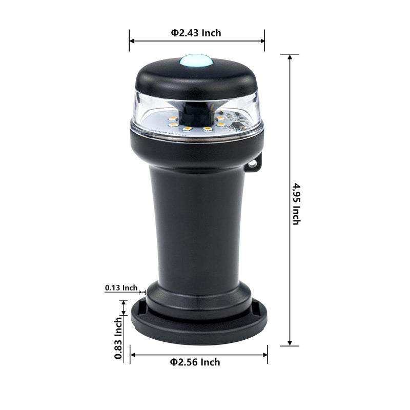 Battery Powered Anchor Stern Navigation Light LED with Magnetic Base for Boat Marine Surface Mounting (White) White