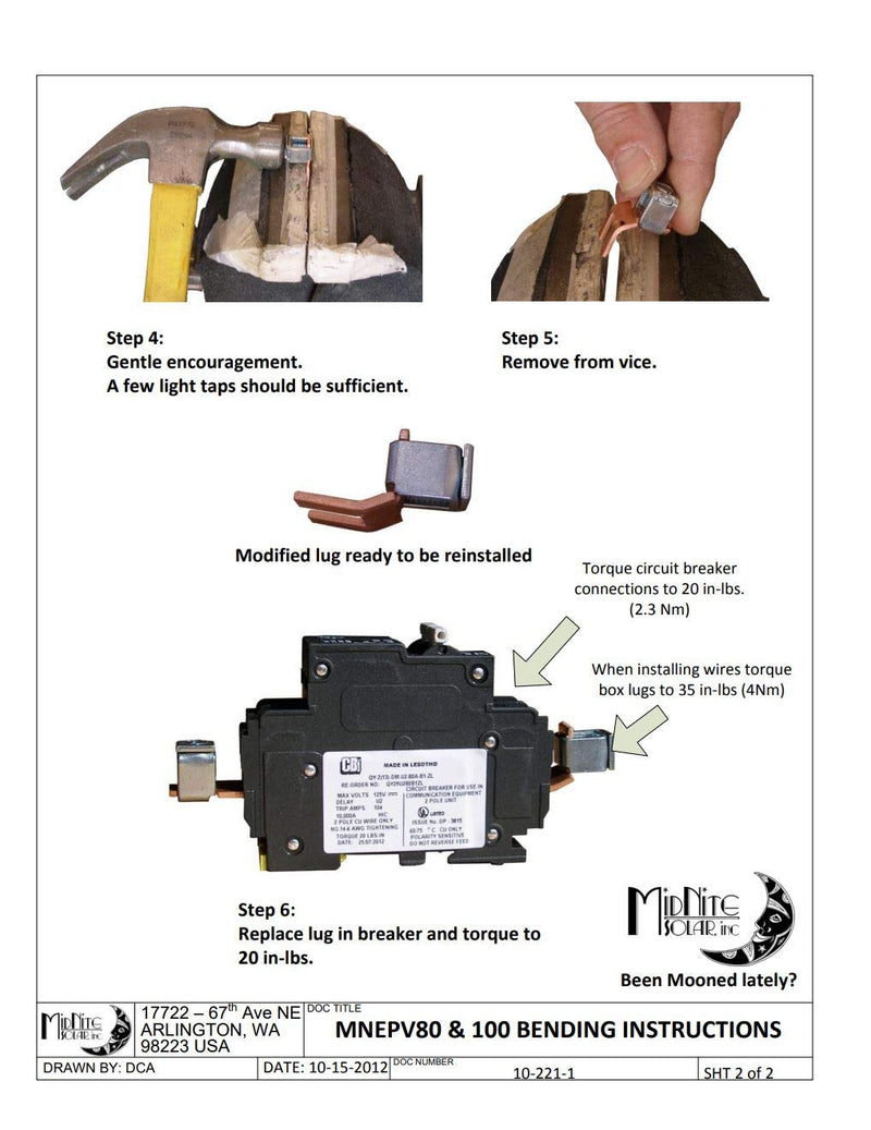 Midnite Solar Circuit Breaker, 100A 150VDC, 1-Pole, Din Mount, Model MNEPV100