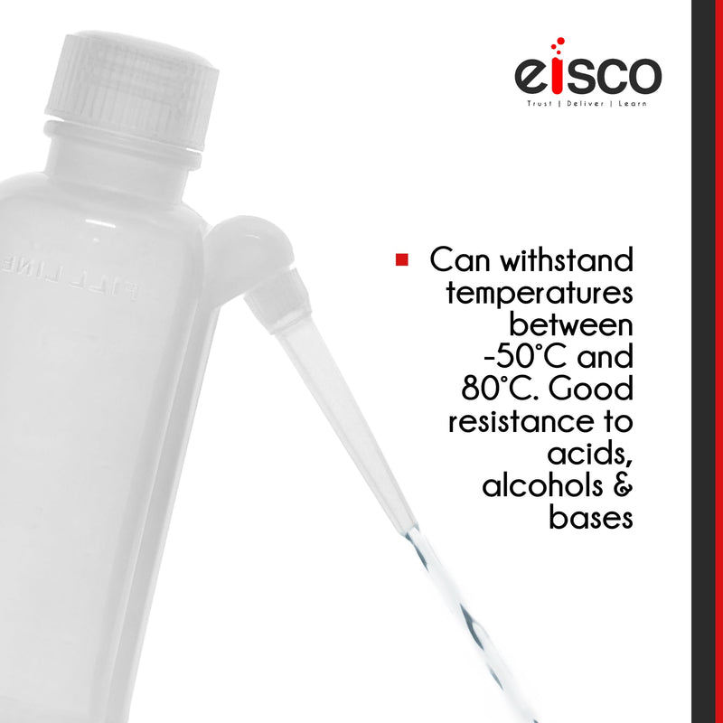 EISCO Wash Bottle, 125ml - Polyethylene - Translucent, Unbreakable - Screw Cap with Down Spout for Dispensing Liquid Labs (Pack of 4) 4.2 Ounces (Pack of 4)