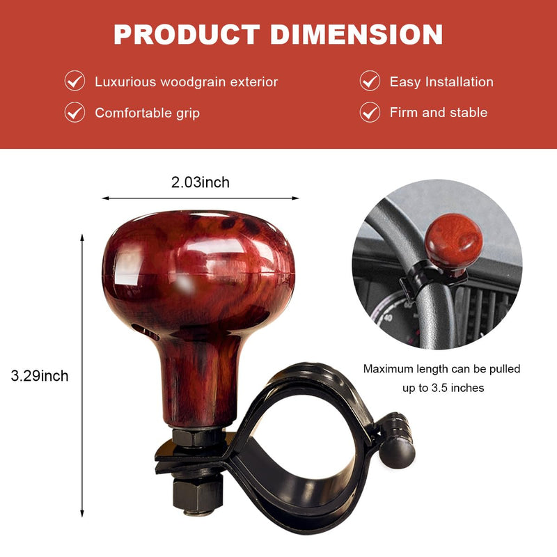 Woodgrain Steering Wheel Spinner Knob, Smooth Turning Assist Grip Ball Driving Power Handle Spinner, Universal Steering Wheel Knob for Car Semi Truck Tractor Boat