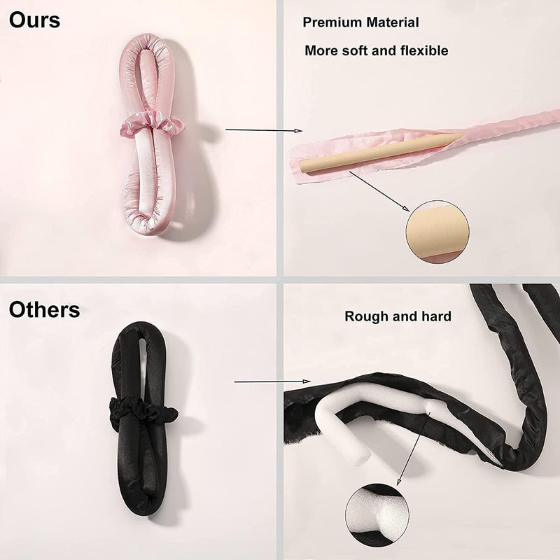 Heat Free Curling Headband with Hairpin, Soft Headband for Night No Heat, Satin Curlers for Short and Long Hair, Heat Free Curls (Pink)