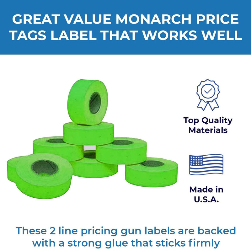 1136 Green Monarch Labels, 8 Rolls, 14,000 Two line Labels