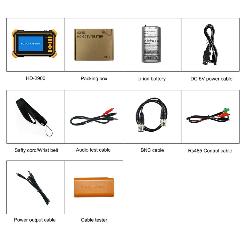 EVERSECU 4.3 Inch CVI TVI AHD CCTV Camera Tester Monitor - 8MP HD Auto Recognition, DC12V Power Output, 5200mAh Battery - Supports PAL/NTSC, Coaxial PTZ Control, Media Player & Audio Test HD-2900