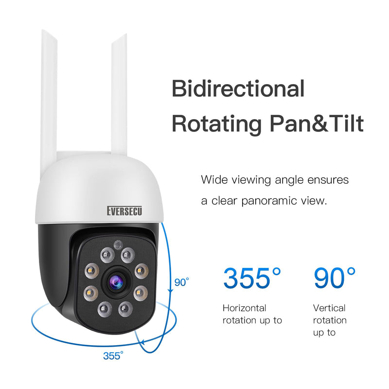 EVERSECU 2K 3.0MP Outdoor WiFi PTZ Security Camera, 2.4G WiFi, Auto Tracking, 2 Way Audio, Spot Night Vision, Compatible with Alexa, SD Card & Cloud Storage, ONVlF Compliant RTSP IP CCTV Camera(4pcs) 4pack