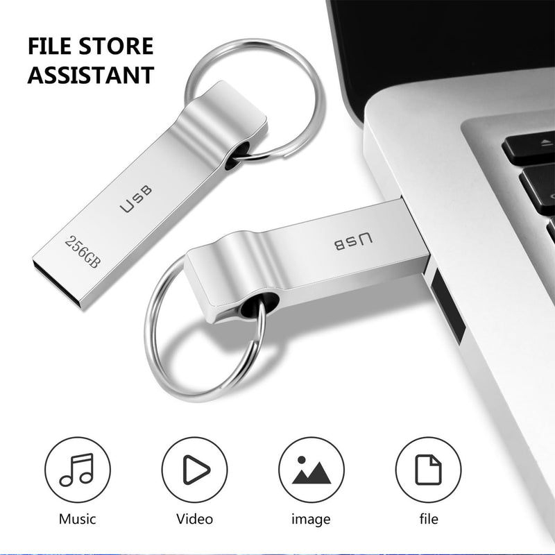USB Flash Drive 256GB Waterproof USB Stick High Speed Memory Stick 256GB Ultra Large Storage Metal Thumb Drive with Keychain Design for Laptop Computer Tablet