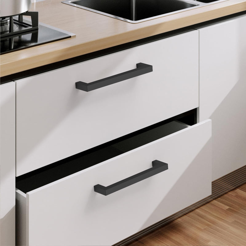 9BUILD 10 Pack Matte Black Cabinet Pulls 6.25 Inch Handles for Kitchen Cabinets - Stainless Steel Drawer Hardware 6.25"/160MM Hole Center