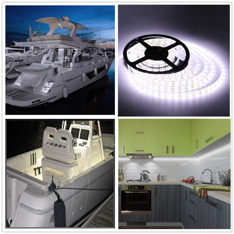 Pontoon LED Strip Lights, 12V 5M/16.4FT Waterproof Marine LED Light Boat Interior Lights, Boat Deck Light for Night Fishing, Ideal for Pontoon and Fishing Boat, Extension Cable Included (White) White (16.4FT)
