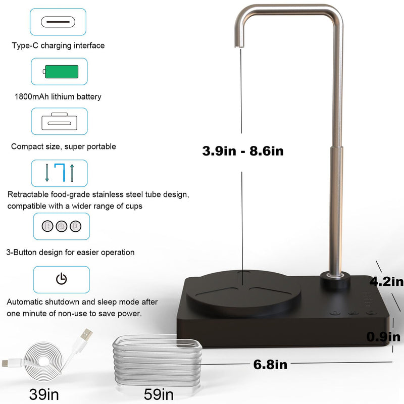 Desk Water Dispenser- Intelligent Desktop Water Bottle, Automatic Water Pump for Universal Bottle Water Dispenser USB Charging Jug Pump for Home, Office, Outdoor (Black) Black