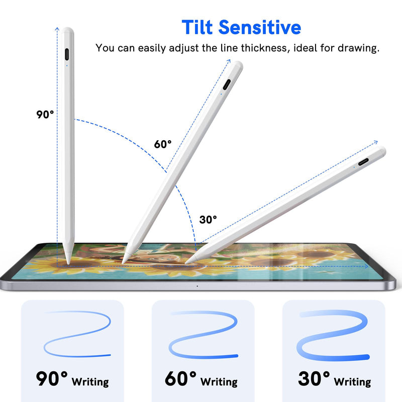 Stylus Pen for iPad 2018-2024 - NTHJOYS for Apple iPad Pencil with Palm Rejection, Magnetic, Tilt Sensitivity, Work for iPad Pro 11"/12.9", iPad Mini 5/6, iPad Air 3/4/5, iPad 6/7/8/9/10 White