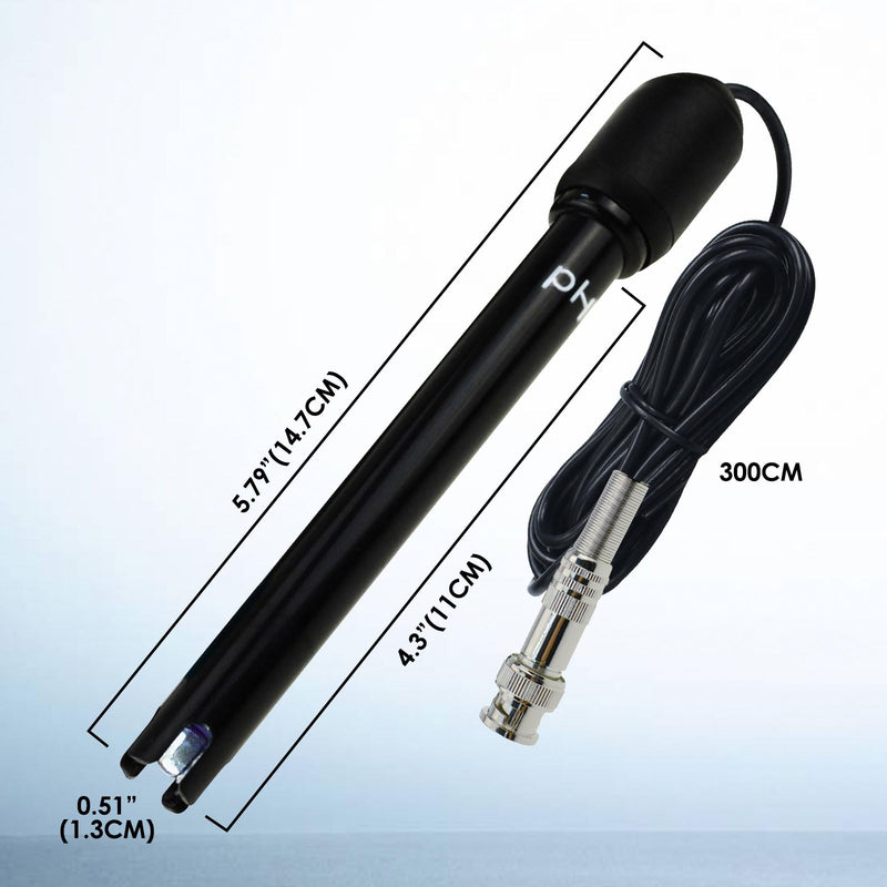 Replaceable pH Electrode Probe with BNC Connector Long 300cm Cable with Calibration Powder for pH Meters, Controllers, Water Testing, Labs, Pools & Spas