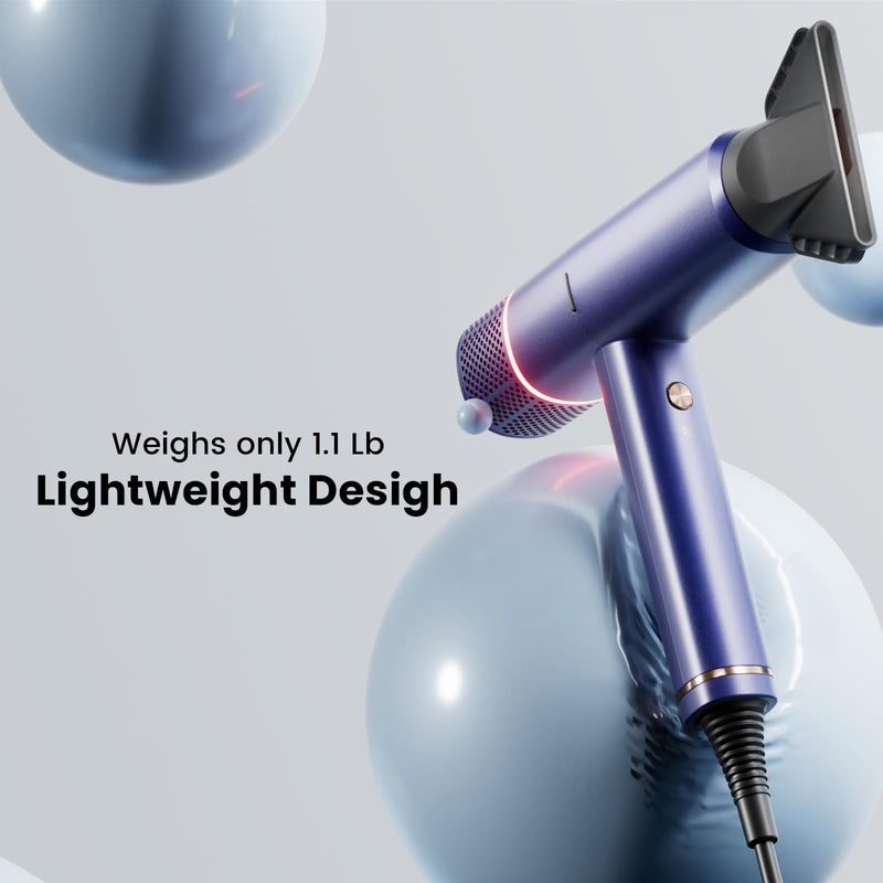 Hair Dryer Ionic Hairdryer, High Speed Blow Dryer with Diffuser for Women & Men, Fast Dry with 3 Temps/2 Speeds, Cold Shot, Lightweight for Home Travel, Even Heat, Anti Frizz, Low Noise, Blue