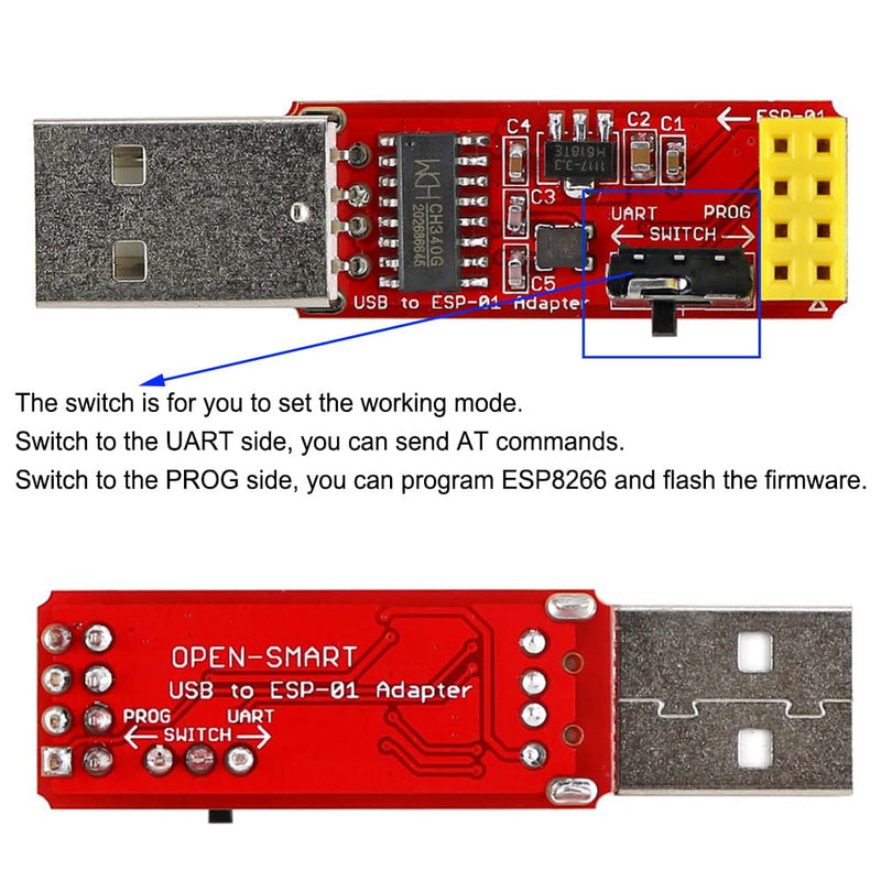 ESP-01S Programmer USB to ESP-01 Adapter ESP8266 Wireless WiFi Module Wi-Fi CH340G UART PORG, 4.5-5.5V 115200 Baud Rate 2PCS