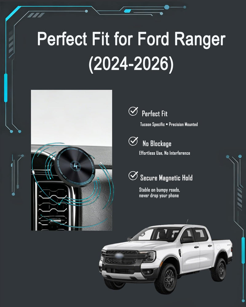 for Ranger Phone Mount 2024-2026 Magnetic Fast Wireless Charging | Custom Fit for Ranger, Strong Magnetism, Universal Compatibility, 360° Rotation, No Drill, No View Blockage, Secure Hold
