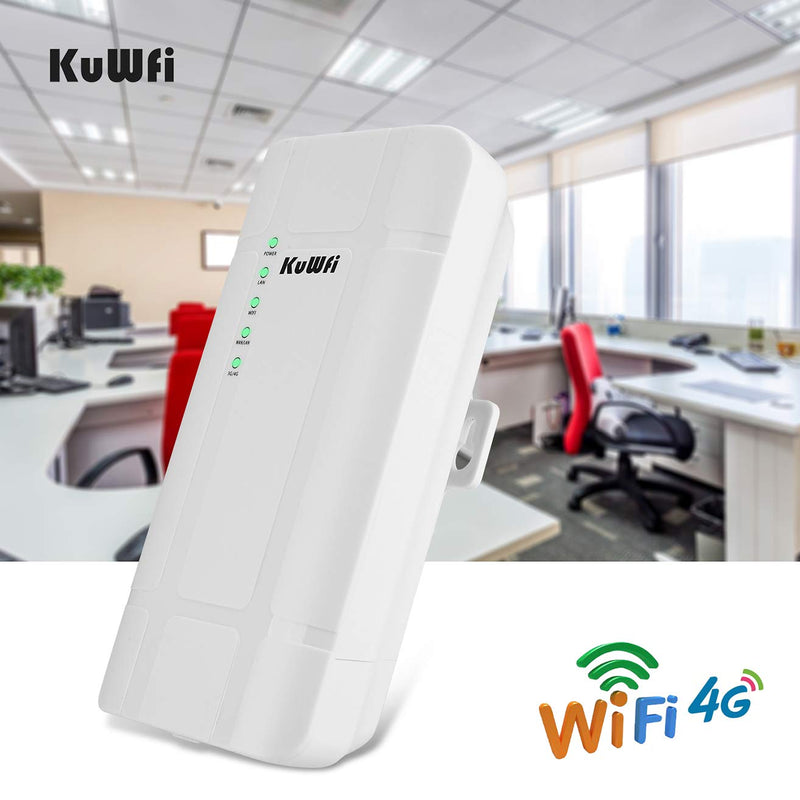 KuWFi 300Mbps Outdoor 4G LTE CPE WiFi Router with Sim Card Slot CAT4 SIM Routers with POE Adapter Work with IPcamera or Outside WiFi Coverage (US Version B2/B4/B5/B12/B13/B14/B66/B71) QC300K