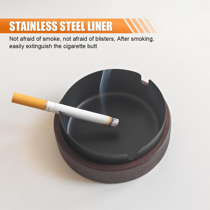 Portable Car Ashtray with Windproof Lid, Carry-on Smokeless Self-Extinguishing Cigarette Ashtray Cup Holder Mini Trash Can, Detachable Stainless Steel Wooden Ashtray for Home Office (Black) Black