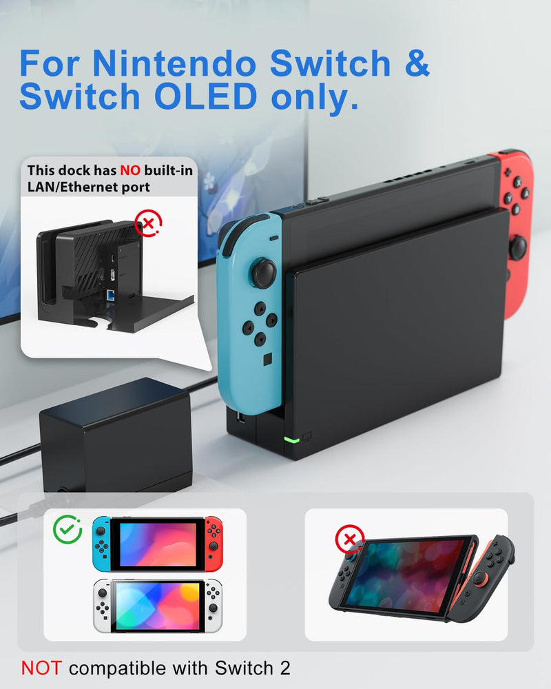 TV Dock Station for Switch/Switch OLED Replacement 3-in-1 – Includes Original IC Module, AC Charger & High-Speed HDMI Cable, Supports 1080P HD Output & Console Charging (Not Compatible with Switch 2)
