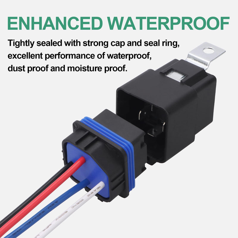 Waterproof Relay Kit, 12V 40A, 4 Pin SPST, Heavy Duty 14 AWG Tinned Copper Wires Automotive Relay and Harness Set for Automotive Car Marine Boat (1) 1