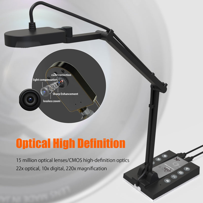 TreasLin Document Camera for Teachers HDMI USB-C 15MP HDIM Document Camera, Remote Learning Classroom Presentations Camera Art Classes Online Teaching with Multi Angle Rotation Adjustment LED Light USB/HDMI Document Camera(15 MP, Black)