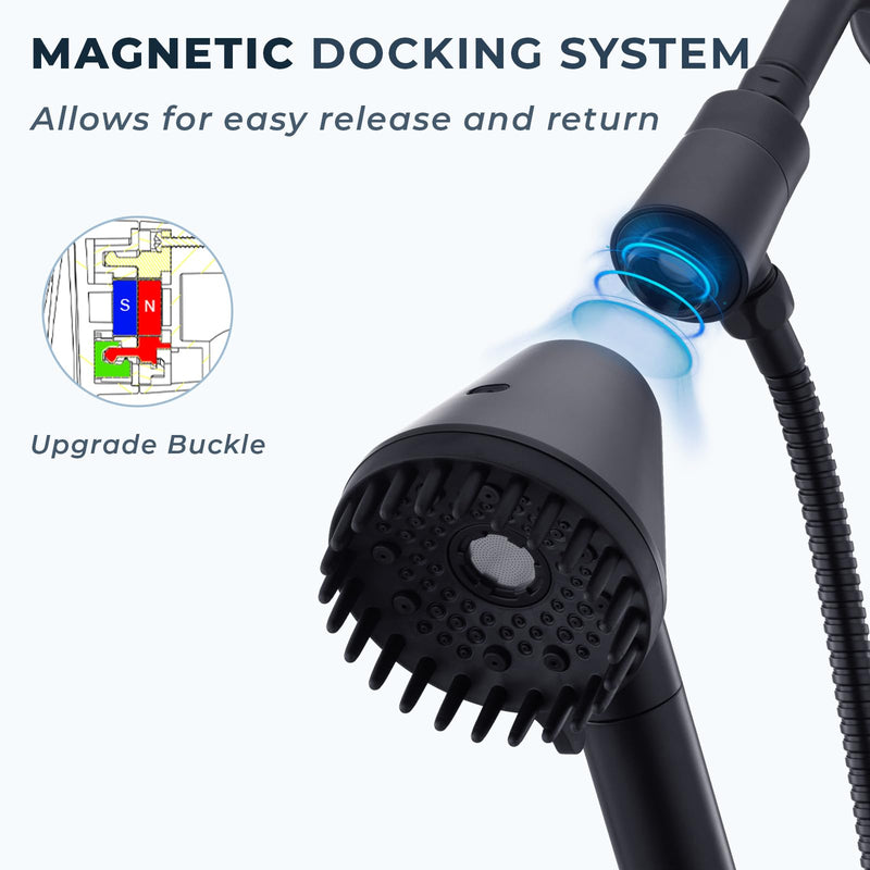 Ryamen 2026 Magnetic Filtered Shower Head with Handheld– High Pressure Showerhead with Power Wash Mode, Chlorine Removal, Massage Brush, Pressure Adjustable, One-Touch Pause (Matte Black)