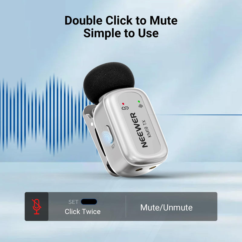 NEEWER KM19 Wireless Lapel Microphone Compatible with iPhone 17 16, Silver | Compatible with iPhone Android & PC, Mini Lav Mic, App Control, 3 Level Noise Cancelling, 30H Battery, 100m, Video Recording