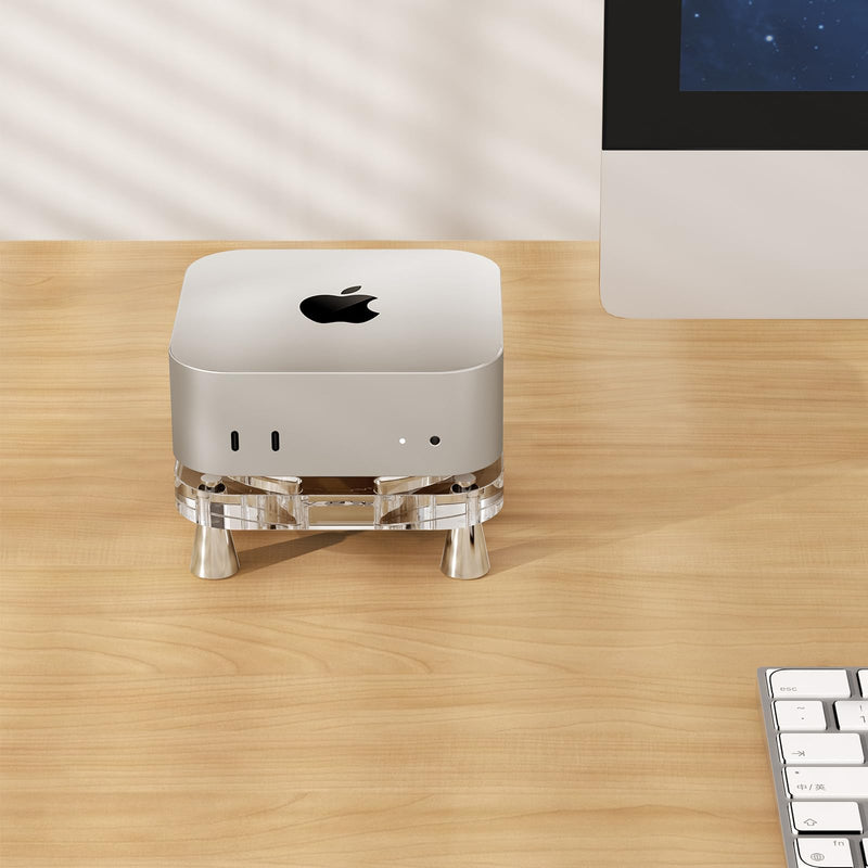 2024 Mac Mini M4 Stand Accessories,Clear Acrylic Desk Stand is Suitable for Mac Mini M4/M4 Pro Mount,The Cooling Pad and Dust Proof Base is Suitable for M4 Host, Upgrade Anti Slip (Clear) clear