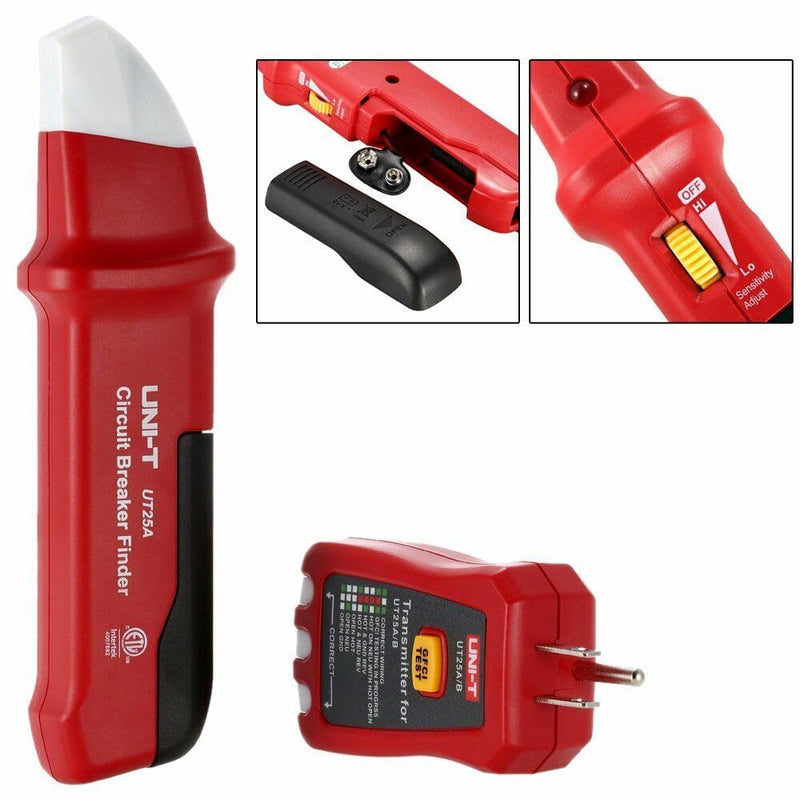 UNI-T UT25A Digital AC Circuit Breaker Finder and Tracker Kit with Electrical Integrated GFCI Outlet Socket Tester, Working on AC 90-120V, Adjustable Sensitivity Buzzer Indication, Flashing LEDs UT25A For AC 90-120V