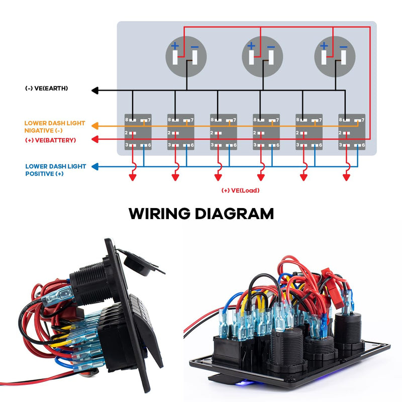 Hosyond Marine Boat Switches Panel Waterproof 12V 6 Gang Rocker Switch Panel with USB Slot Cigarette Lighter for Car RV Truck