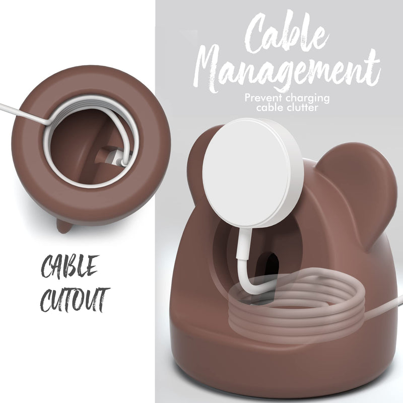 Monitor Stand Riser, Cloud-Shaped Sturdy Wood Computer Monitor Riser, Laptop Monitor Stand+Bear Charger Stand Silicone Dock Holder for Apple Watch Series
