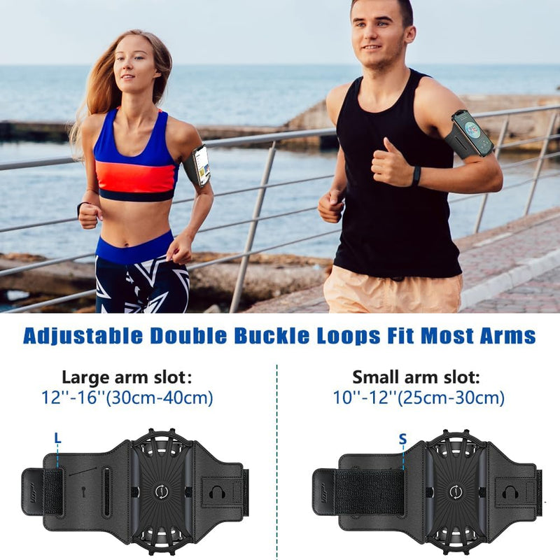 Running Armband 360°Rotatable for iPhone 17/16/15/14/13/Pro Max/Pro/Mini/12/11/SE/Xs/XR/X/8/7/Plus, Fits All 4-6.7 Inch Smartphones, with Key Holder Phone Armband for Running Hiking Biking
