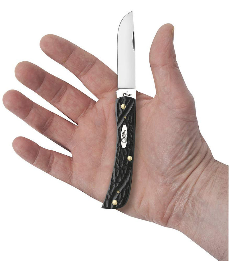 Case WR XX Pocket Knife Rough Black Synthetic Sod Buster Jr Item #18229 - (6137 SS) - Length Closed: 3 5/8 Inches 2.8"
