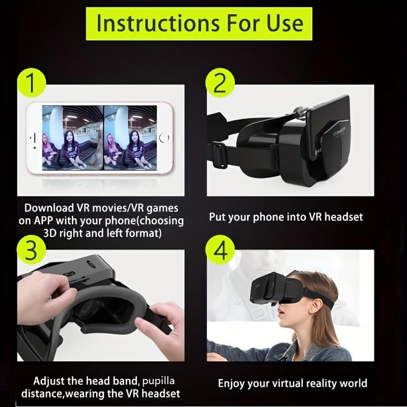 VR Headset 3D VR Glasses, Universal Virtual Reality Goggles, Support 360°Panorama Large Screen, an-ti Bluelight Adjustable Pupil Distance Eye Protection VR Goggles for Movies Games Gift