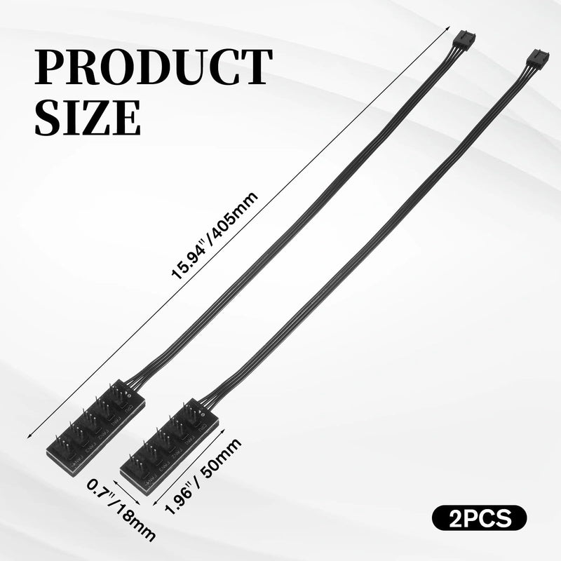 PWM Fan Splitter Hub Compatible 3PIN/4PIN 2 Pack 1 to 5 Splitter | Fan Splitter Cable Compatible Extension Cord for Computer 4-Pin and 3-Pin PC Durable Wire for Desktop Computer Cooling