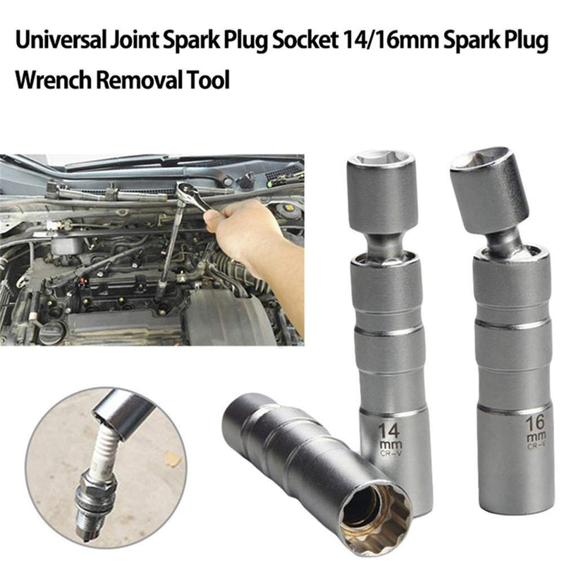 QISF 14MM & 16MM Swivel Extension Spark Plug Socket Thin Wall Magnetic 12-Point Removal Tool + 3/8-Inch Drive Sliding T bar Torque Spanner Extension Kit 10inch/25cm to Most Confined Areas