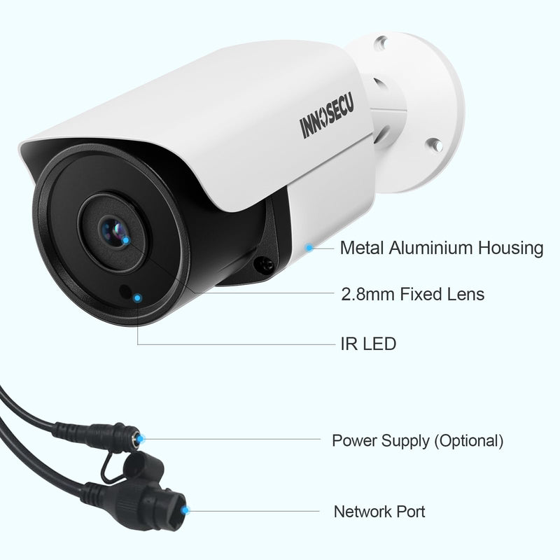 8MP AI PoE Camera, Outdoor Bullet IP Security Surveillance Camera, Face Detection, Human Vehicle Detection, Built-in Mic, 2.8mm Lens 110 °, Waterproof IP67, Night Vision 100ft, INB8BR37E WHITE