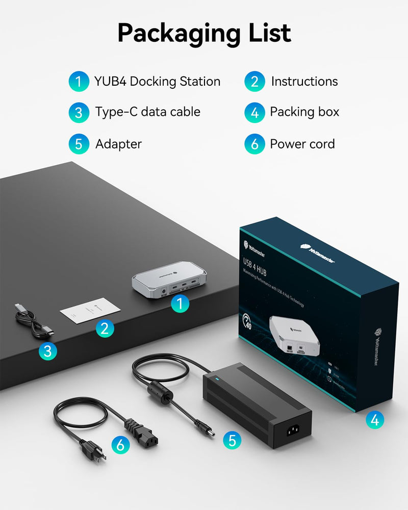 Yottamaster 40Gbps USB4 Dock, Aluminum 5-in-1 USB C USB4 Hub with Triple Display, 85W PD Charging for MacBook, Dual Monitor Single 8K or Dual 4K@60Hz, Compatible with USB4, Thunderbolt 4/3 [YUB4]