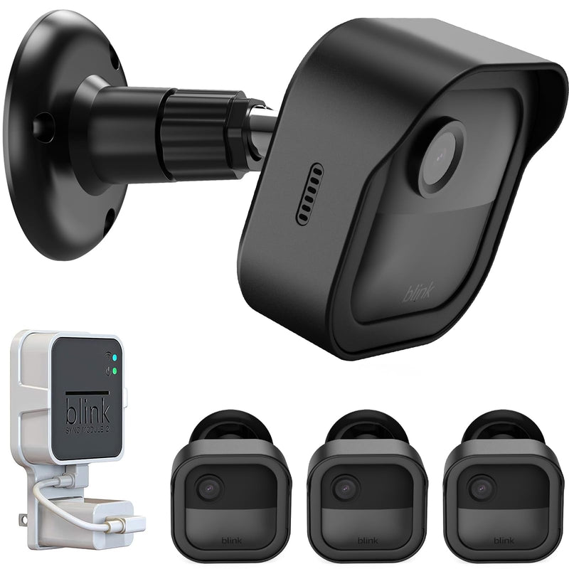 Wall Mount for Blink Outdoor 4 (4th Gen) & Blink Outdoor (3rd Gen), 3 Pack Weatherproof Protective Housing and 360° Adjustable Mount with Sync Module 2 Mount (Blink Camera Not Included, Black)