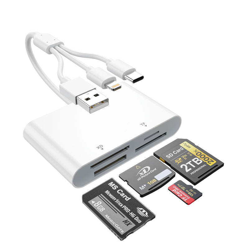 Memory Stick Pro Duo Adapter - 4-in-3 Multi Memory Card Reader with Triple Lightning/USB-C/USB-A for SD/Micro SD/MS/xD-Picture-Card, Sony Cybershot Memory Stick Pro Duo Adapter for iPhone/Android/PC