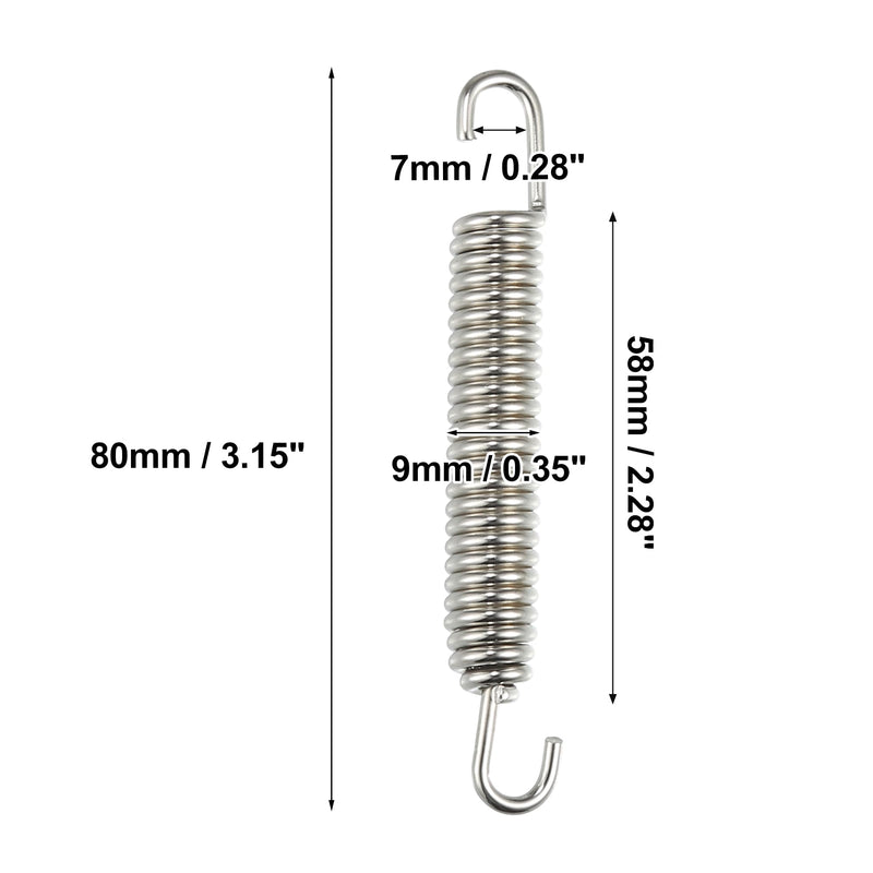 X AUTOHAUX 4 Pcs Motorcycles Universal Exhaust Pipe Spring 80mm 3.15" Stainless Steel Exhaust Pipe Spring Hook Modified Accessory Silver Tone