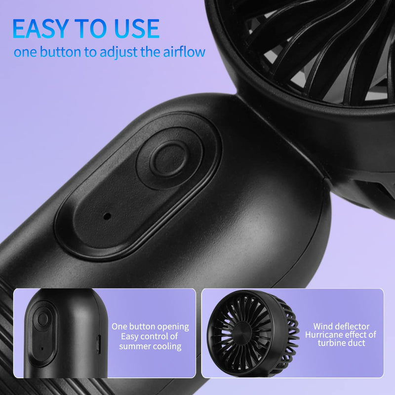  [AUSTRALIA] - VanSmaGo [Portable Mini Fan 2-pack Handheld Personal Small Fan with 3-speed for Travel, USB Rechargeable Battery Operated Eyelash Fan, Black&Pink Black & Pink