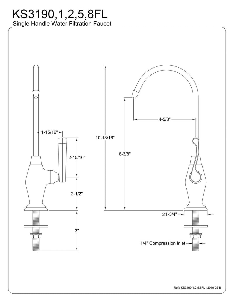 Kingston Brass Gourmetier KS3195FL Royale Single Handle Water Filtration Faucet with 4-3/4-Inch Spout Reach, Oil Rubbed Bronze