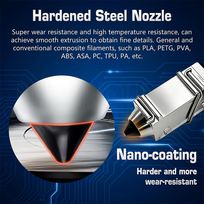 4PK for Snapmaker U1 0.2mm Hotend Hardened Steel U1 Nozzle Assembled Hot End Nano Coating 2.5X Hardness for Snapmaker u1 Nozzle Integrated Leak-Proof Nozzle-Throat Completed Hotend for U1 Accessories 4 PK 0.2MM Hotend Kit