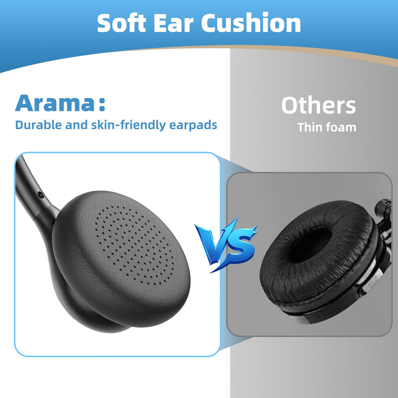 Arama Phone Headset for Office Phones for Polycom & Other IP Phones(A602S1) | Noise-canceling Mic, Metal Headband, Plug-and-play, Hands-Free, Call Center, Telemarketing, Office, Lightweight Design Black
