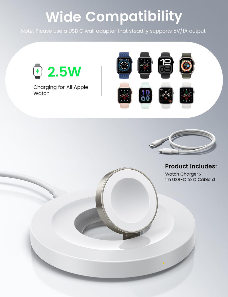 Lamicall for Apple Watch Charger Stand - Magnetic Fast iWatch Charging Dock | Metal Charger Back Plate, Overheat Protection, Portable for iWatch Series 1-11, SE, Ultra, 38-49mm, Nightstand Office Travel Matte White