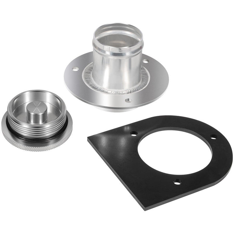 Camoo 17-2530 Remote Fuel Tank Filler Neck With Billet Aluminum Gas Cap & Weld-On Steel Mount Bracket For 2"" Hose Connection, Straight