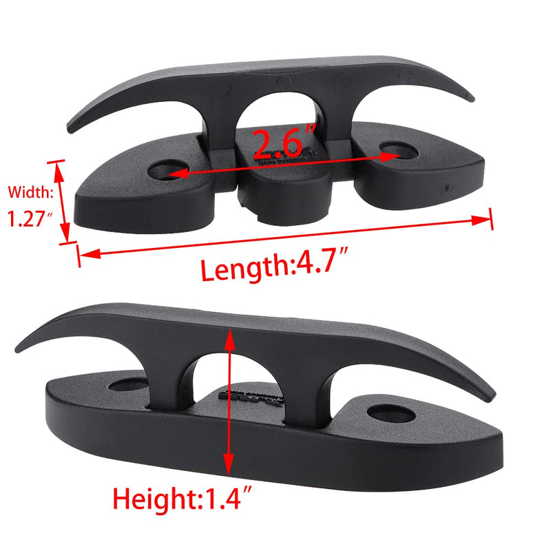 4 Pcs 5" Folding Cleat, Flip-up Dock Cleat with Long Screws and Short Screws(M6). Marine Grade Nylon, Black, 2 Holes