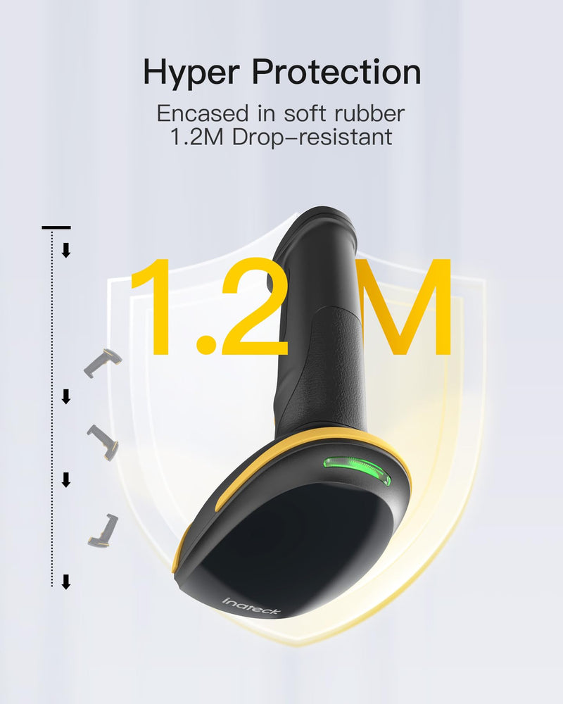Inateck Wireless Barcode Scanner, Bluetooth Bar Code Scanner, 1D USB Barcode Reader Handheld, 1 Charge 3 Months, Scanner Barcode with APP and SDK Black