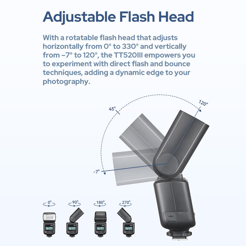 Godox TT520 III Wireless Camera Flash with 433MHz Receiver Single-Contact Hotshoe 8 Power Adjustment Wireless Camera Flashlight Flash for Digital Camera