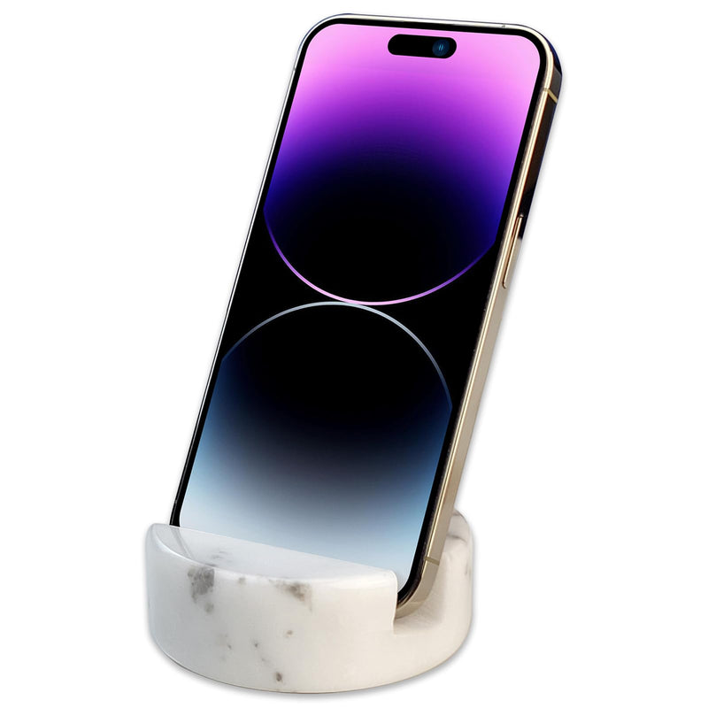 Marble Phone Stand,Luxurious Marble Phone Holder for Cellphone Tablet,Phone Stand for Desk Marble Phone Holder Kitchen with 4 Non-Slip Silicone Dots,Handsfree Phone Holder Phone Stand-White Marble-White